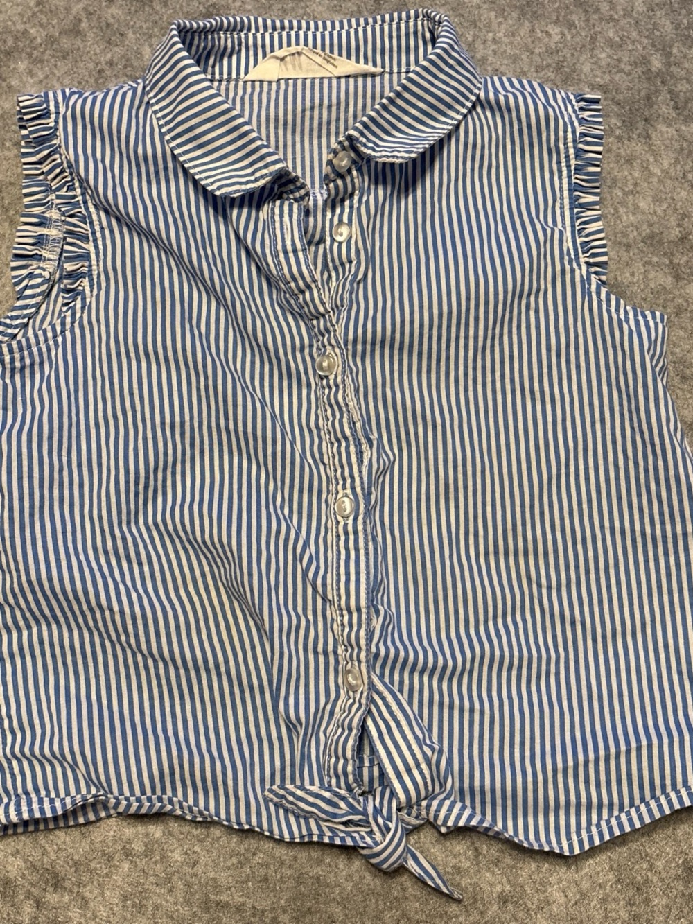 H&M Blue & White Striped Tie-Hem Sleeveless Shirt